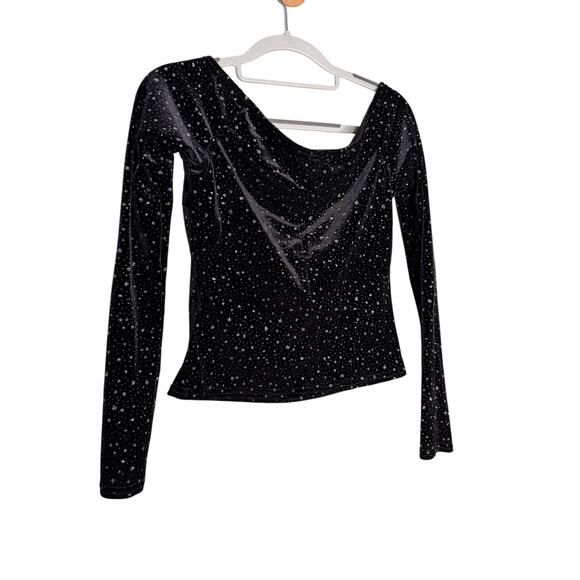 Y2k vintage Jessica McClintock black velour sparkly off the shoulder blouse - Picture 7 of 7